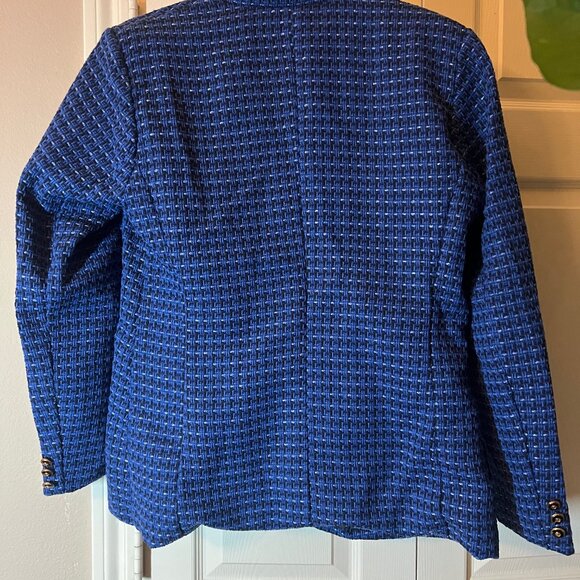 Women's Blue Textured Double-Breasted Blazer Jacket - Gold Button Detail Large - Picture 2 of 2